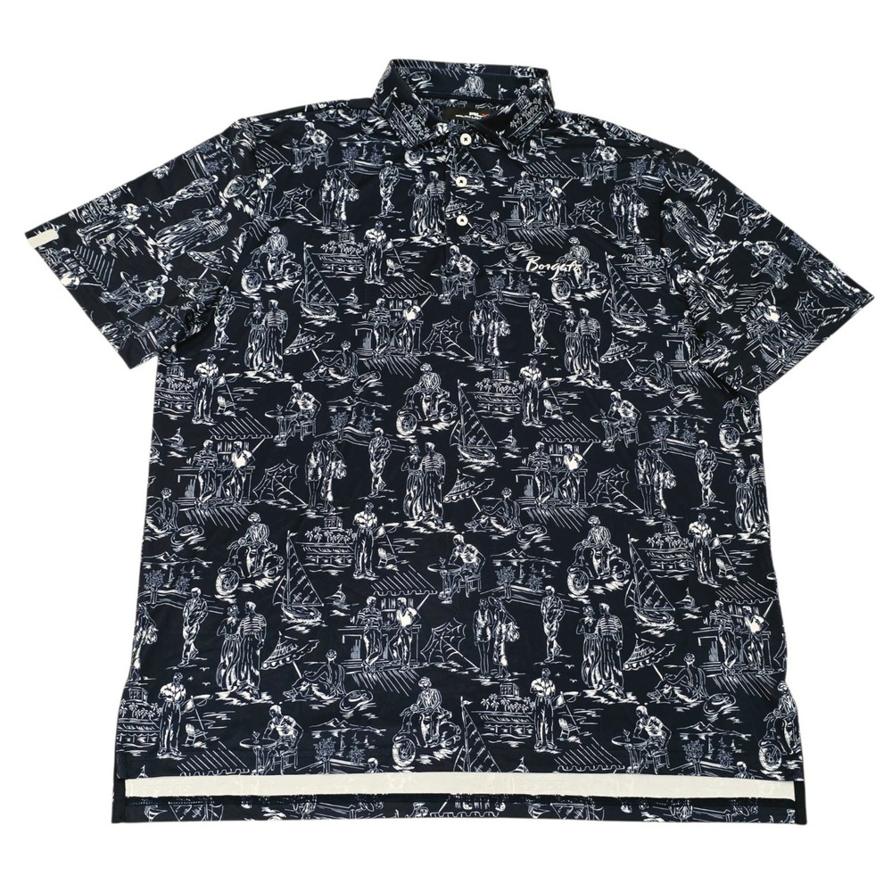 Polo Ralph Lauren RLX Golf Polo Men's Large Navy All Over Golfer Resort Print